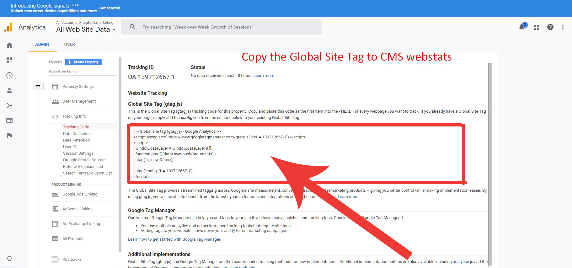 Step 7. Copy the Global Site Tag CMS Webstats